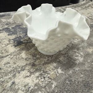 White Fenton  Ruffled Ceramic Vase